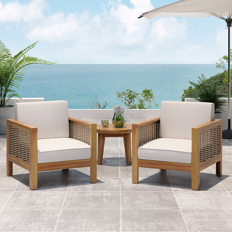 Outdoor Acacia Wood Club Chair with Wicker Accents (Set of 2) - NH659213