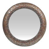 Traditional Handcrafted Round Mosaic Wall Mirror, Golden Brown - NH974413