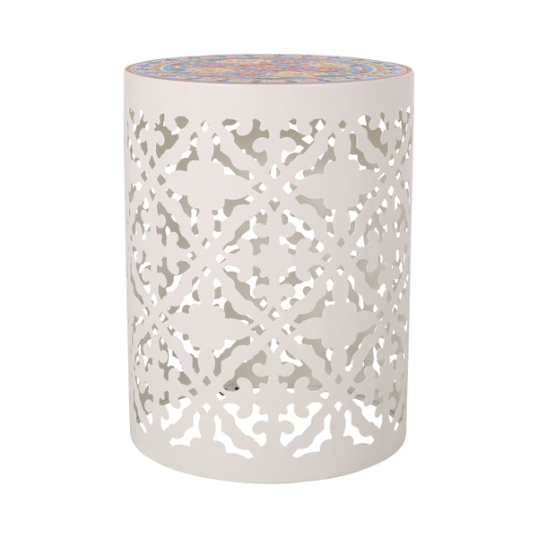 Lace Cut Side Table with Tile Top - NH360313
