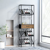 Boho Industrial 21 Bottle Floor Wine Rack with Storage, Natural and Black - NH900513