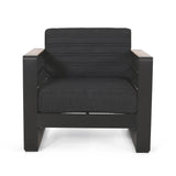 Outdoor Aluminum Club Chairs with Water Resistant Cushions, Set of 2, Dark Gray, Natural, and Black - NH554413