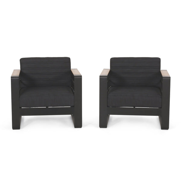 Outdoor Aluminum Club Chairs with Water Resistant Cushions, Set of 2, Dark Gray, Natural, and Black - NH554413