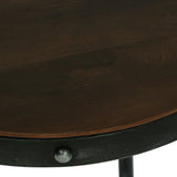 Modern Industrial Handcrafted Round Mango Wood Side Table, Brown and Antique Gunmetal - NH810513