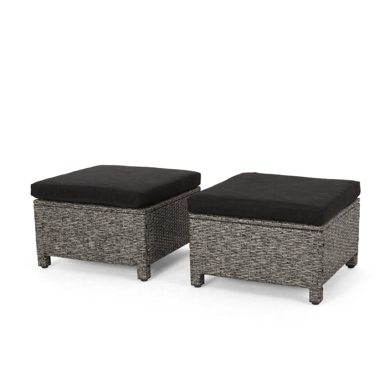 Outdoor Wicker Ottoman with Cushion, Set of 2 - NH579313