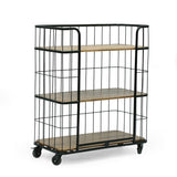 Modern Industrial Handcrafted Mango Wood Kitchen Cart with Wheels, Natural and Black - NH197413