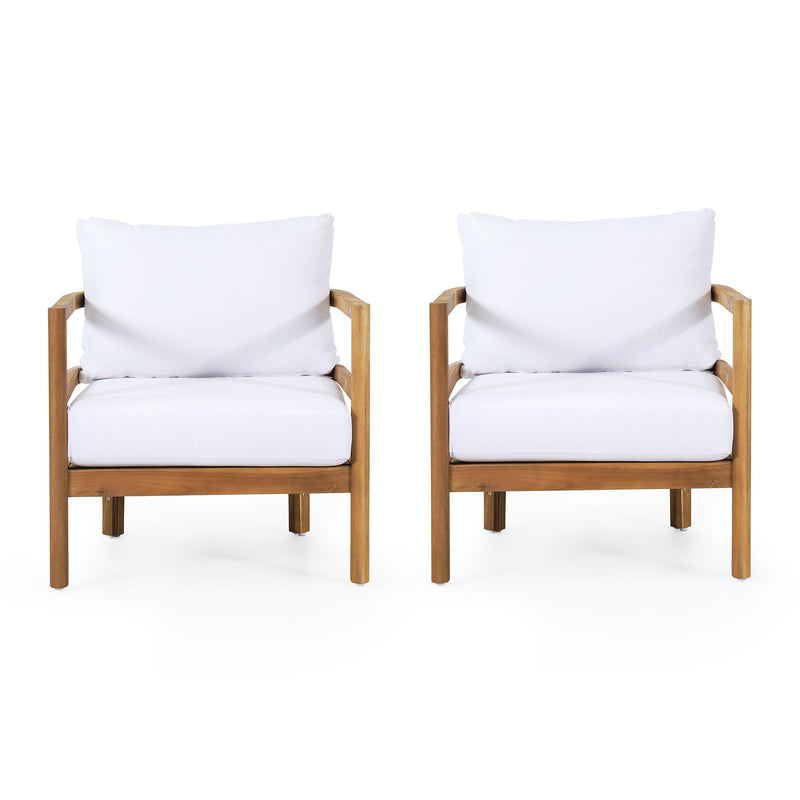 Outdoor Acacia Wood Club Chair with Cushion, Set of 2, Teak and White - NH316513