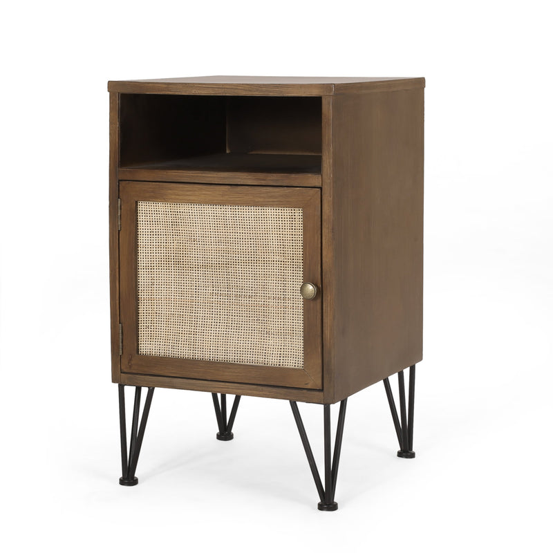 Contemporary End Table with Storage, Walnut, Natural, and Black - NH592513