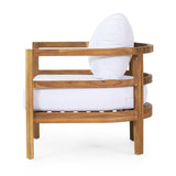 Outdoor Acacia Wood Club Chair with Cushion, Set of 2, Teak and White - NH316513