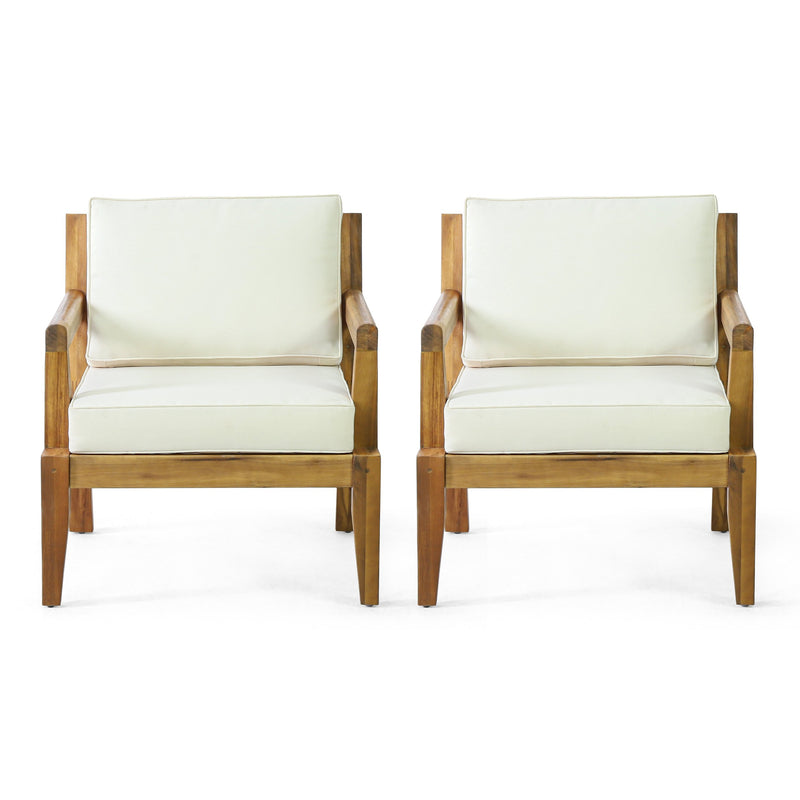 Outdoor Acacia Wood Club Chairs with Cushions, Set of 2, Teak and Beige - NH292413