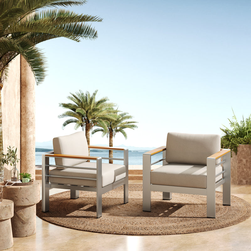 Steava Aluminum Outdoor Patio Club Chair with Beige Cushions