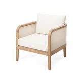 Modern Acacia Wood Outdoor Club Chair with Beige Water-Repellent Cushions