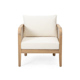 Modern Acacia Wood Outdoor Club Chair with Beige Water-Repellent Cushions