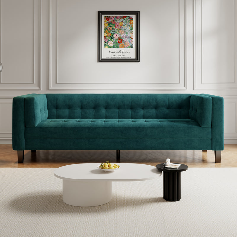 Contemporary Waffle-Stitch Velvet Sofa