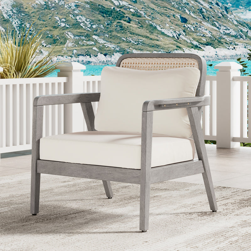 Outdoor Patio Club Chair – Solid Acacia Wood Frame with Criss-Cross Back & Water-Repellent Cushions