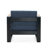 Modern Aluminum Club Chair with Faux Wood Accents & Water-Resistant Cushions