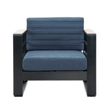 Modern Aluminum Club Chair with Faux Wood Accents & Water-Resistant Cushions