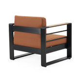 Modern Aluminum Club Chair with Faux Wood Accents & Water-Resistant Cushions