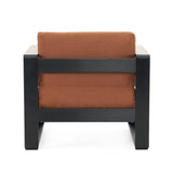 Modern Aluminum Club Chair with Faux Wood Accents & Water-Resistant Cushions