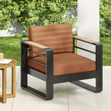 Modern Aluminum Club Chair with Faux Wood Accents & Water-Resistant Cushions