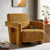 Modern Accent Lounge Chair with Wooden Block Legs and Armrests