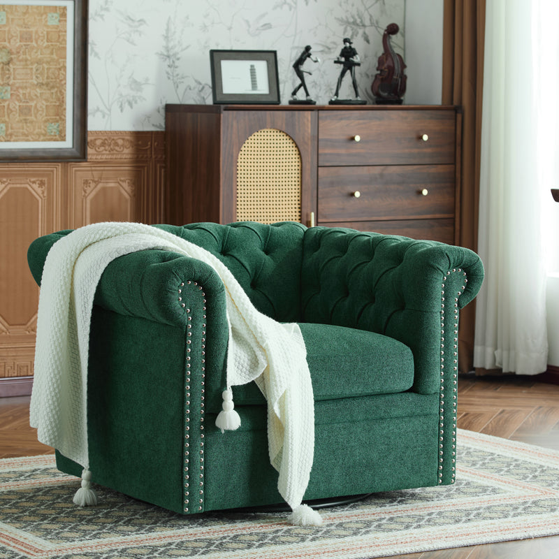 Chesterfield Swivel Club Chair Tufted Faux Leather with Nailhead Trim
