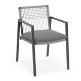 Set of 2 Modern Outdoor Rope Weave Dining Chairs with Aluminum Frame