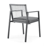 Set of 2 Modern Outdoor Rope Weave Dining Chairs with Aluminum Frame