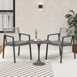 Set of 2 Modern Outdoor Rope Weave Dining Chairs with Aluminum Frame