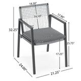 Set of 2 Modern Outdoor Rope Weave Dining Chairs with Aluminum Frame