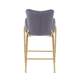 Set of 2 Velvet Counter Stools Tufted Bar Chairs Gold Frame