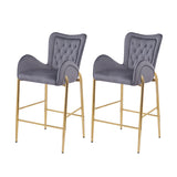Set of 2 Velvet Counter Stools Tufted Bar Chairs Gold Frame