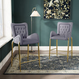 Set of 2 Velvet Counter Stools Tufted Bar Chairs Gold Frame