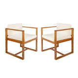 Modern Outdoor Patio Acacia Wood Dining Chairs with Cushions, Set of 2
