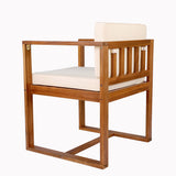 Modern Outdoor Patio Acacia Wood Dining Chairs with Cushions, Set of 2