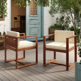 Modern Outdoor Patio Acacia Wood Dining Chairs with Cushions, Set of 2