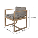 Modern Outdoor Patio Acacia Wood Dining Chairs with Cushions, Set of 2