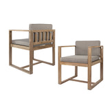 Modern Outdoor Patio Acacia Wood Dining Chairs with Cushions, Set of 2