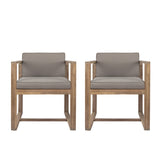 Modern Outdoor Patio Acacia Wood Dining Chairs with Cushions, Set of 2
