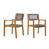 5Pcs Outdoor Patio Dining Set, Rope Weave Chairs & Metal Frame Table