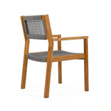 Outdoor Patio Acacia Wood Braided Rope Dining Chairs, Set of 2