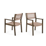5Pcs Outdoor Patio Dining Set, Rope Weave Chairs & Metal Frame Table