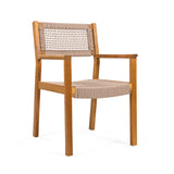 Outdoor Patio Acacia Wood Braided Rope Dining Chairs, Set of 2