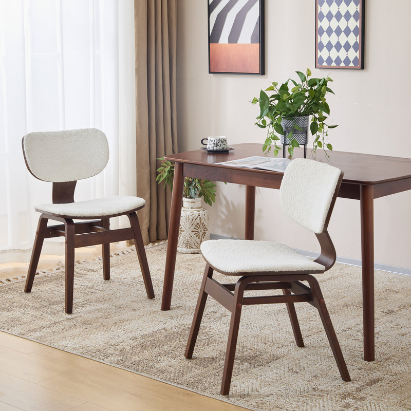 White Boucle & Walnut Bentwood Dining Chair, Set of 2