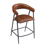 Set of 2 Modern PU Leather Counter Stools – Brown Upholstery