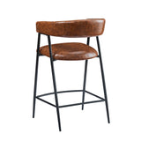 Set of 2 Modern PU Leather Counter Stools – Brown Upholstery