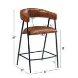 Set of 2 Modern PU Leather Counter Stools – Brown Upholstery