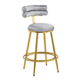 Set of 2 Velvet Counter Stools – Dark Grey Upholstery, Round Cushion