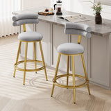 Set of 2 Velvet Counter Stools – Dark Grey Upholstery, Round Cushion