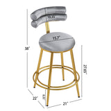 Set of 2 Velvet Counter Stools – Dark Grey Upholstery, Round Cushion