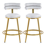 Set of 2 Velvet Counter Stools – Dark Grey Upholstery, Round Cushion